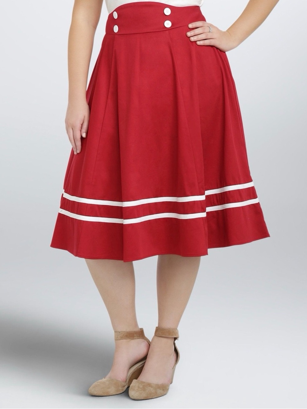 Retro Chic Red A-Line Sailor Skirt with White Trim